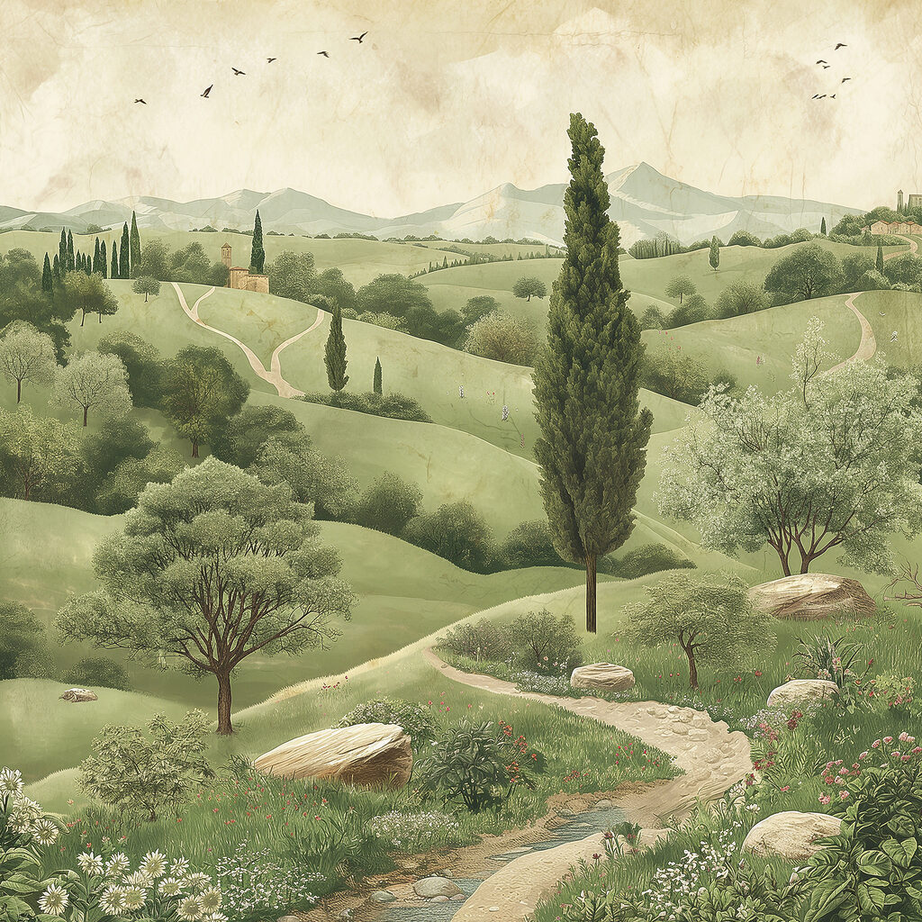 Landscape with trees and a road