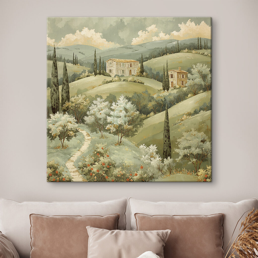 Painting of a house on a hill