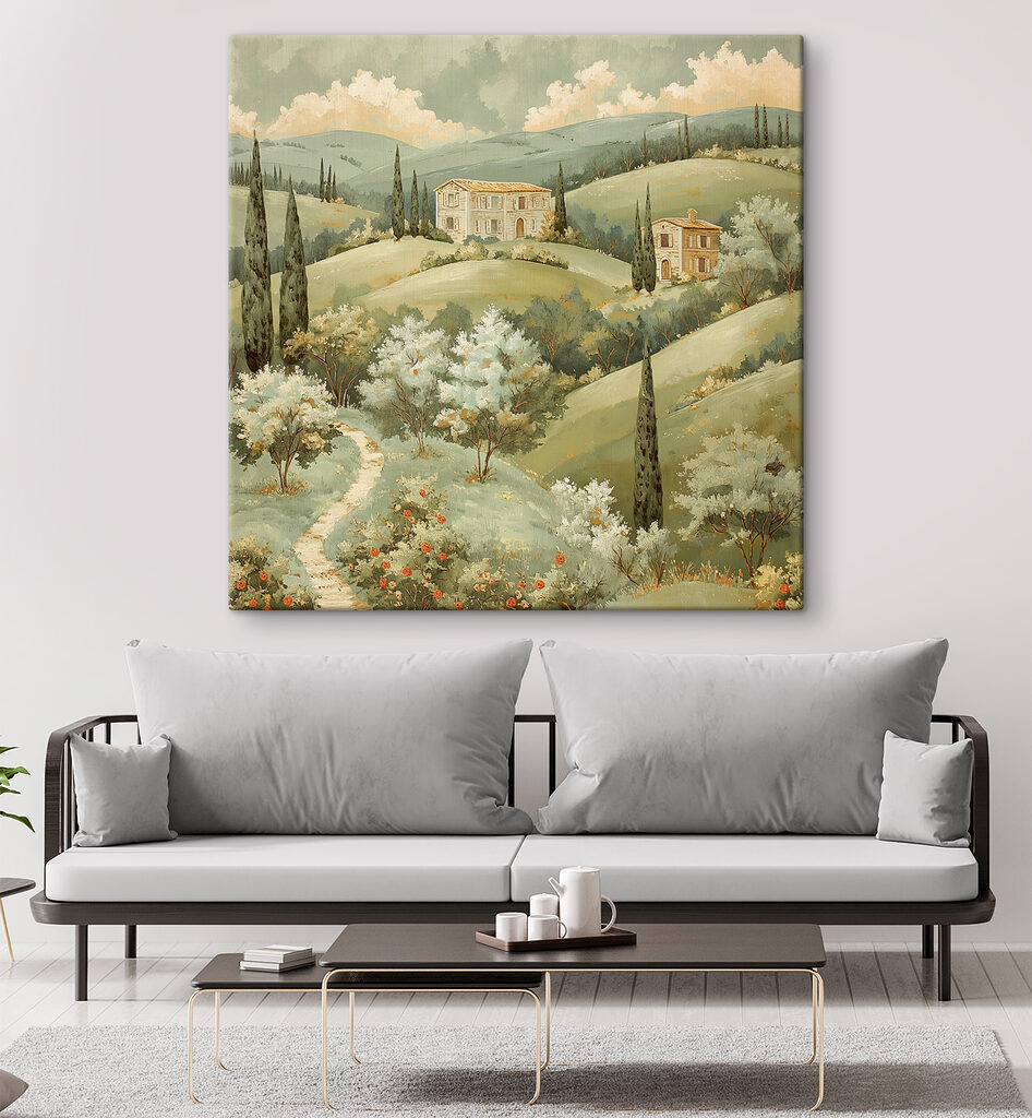 Painting of a house on a hill