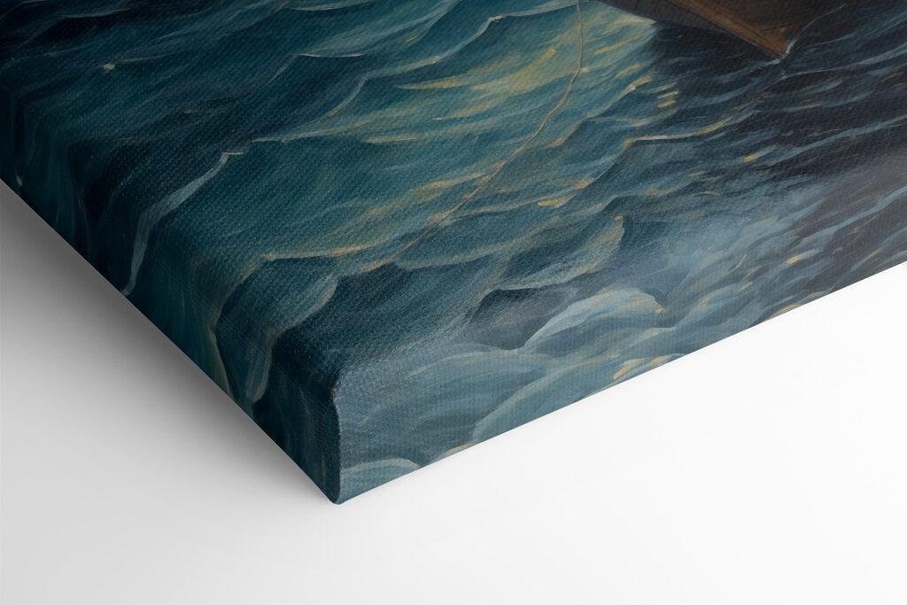 Painting of a man in a boat in the ocean Painting of a man in a boat in the ocean