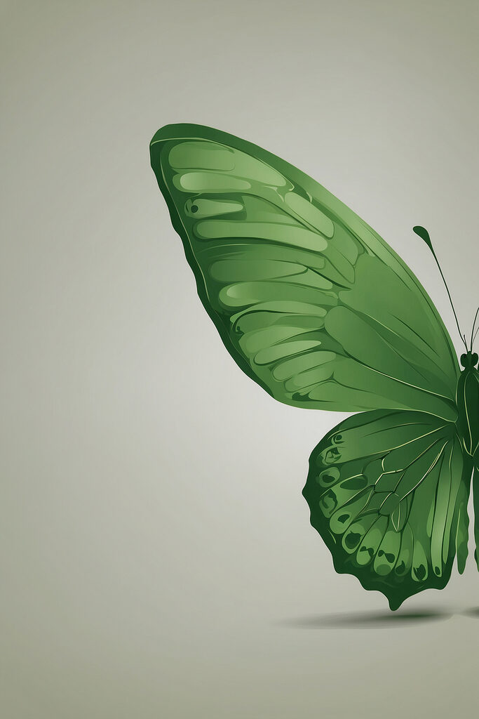 Green butterfly with wings
