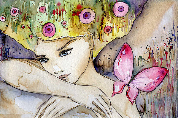 Woman with butterfly on her head Woman with butterfly on her head