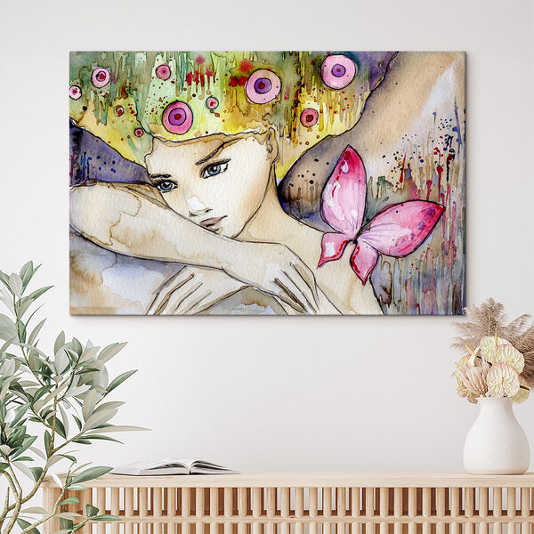 Woman with butterfly on her head Woman with butterfly on her head