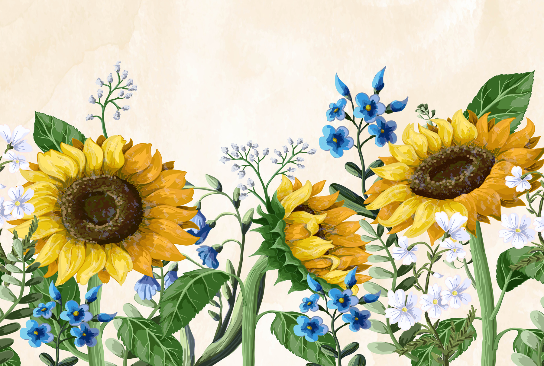 Group of sunflowers and other flowers