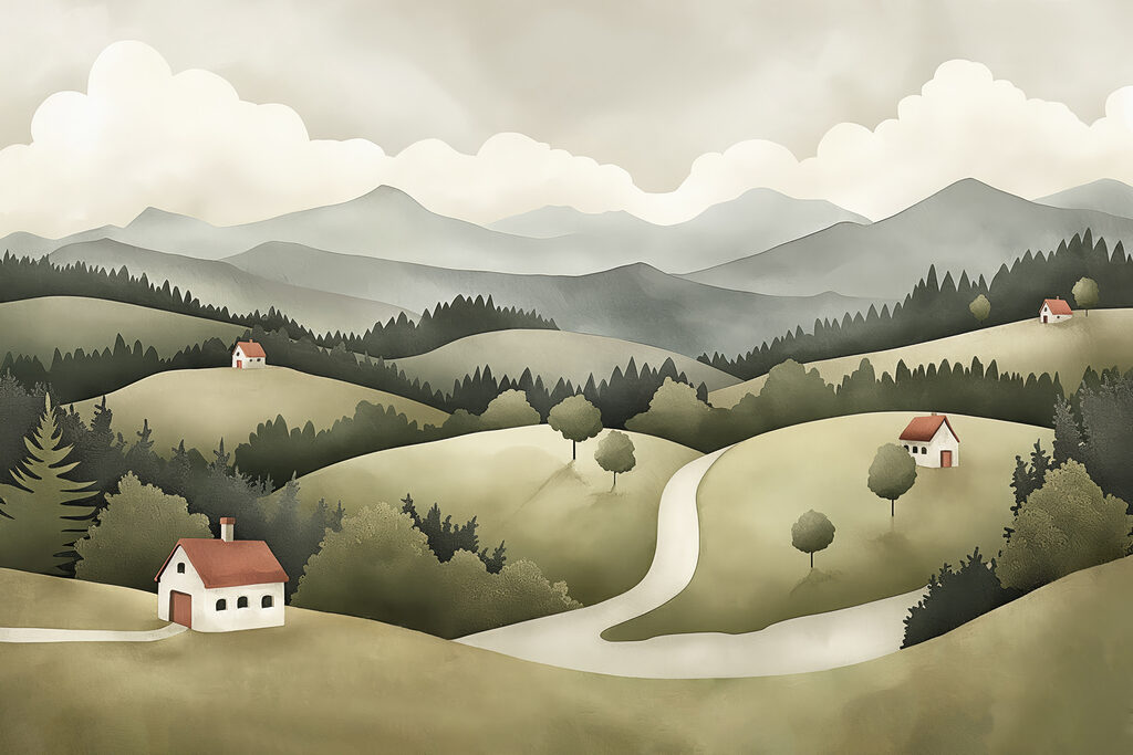 Krajina s domami a stromami Krajina s domami a stromami