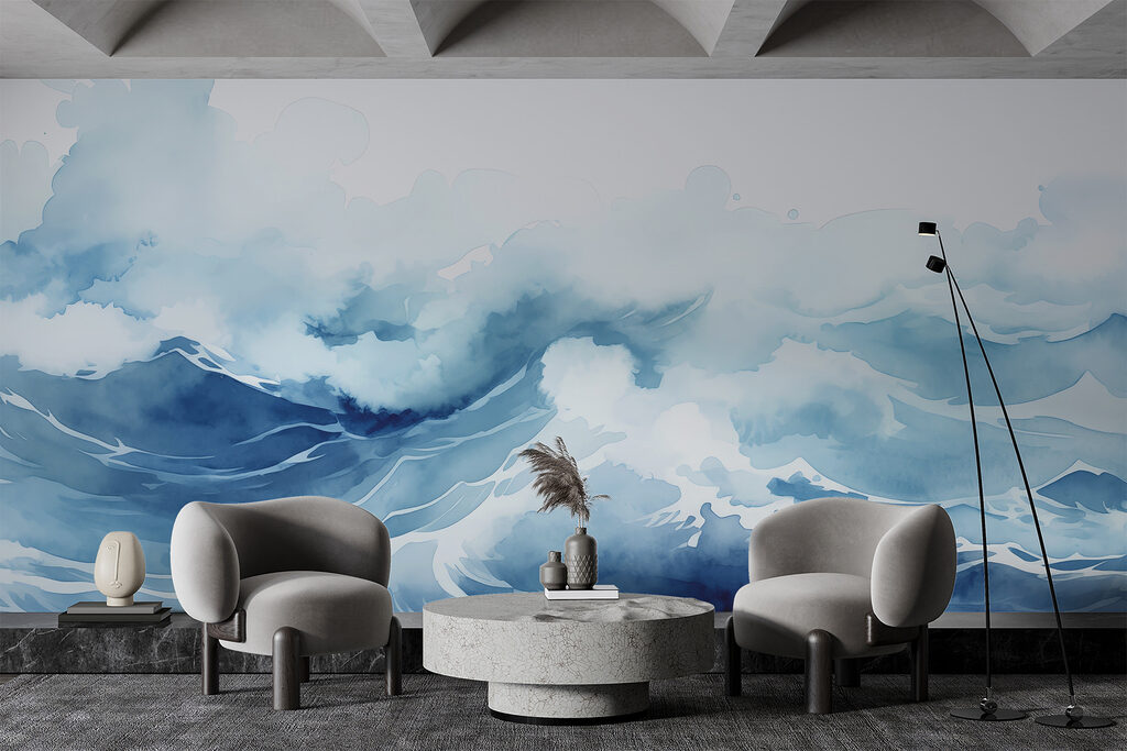 Watercolor of waves and clouds Watercolor of waves and clouds