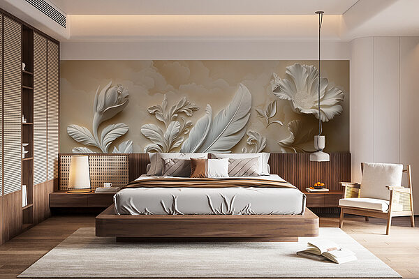 White floral design on a wall