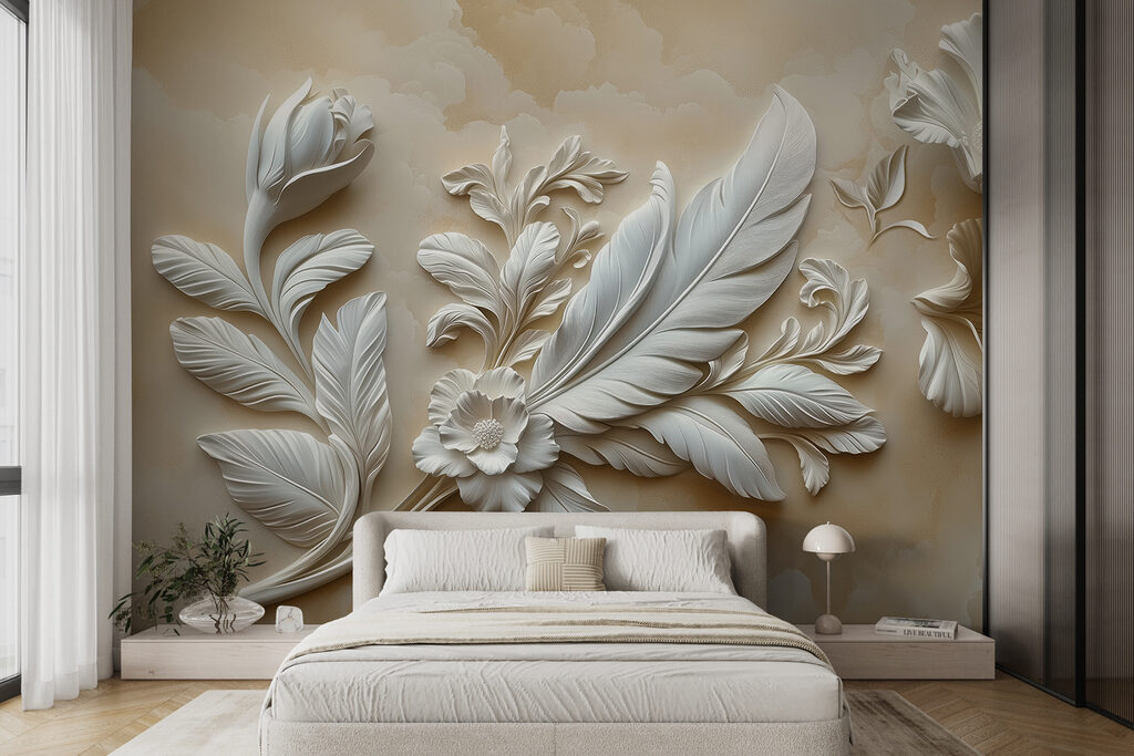 White floral design on a wall