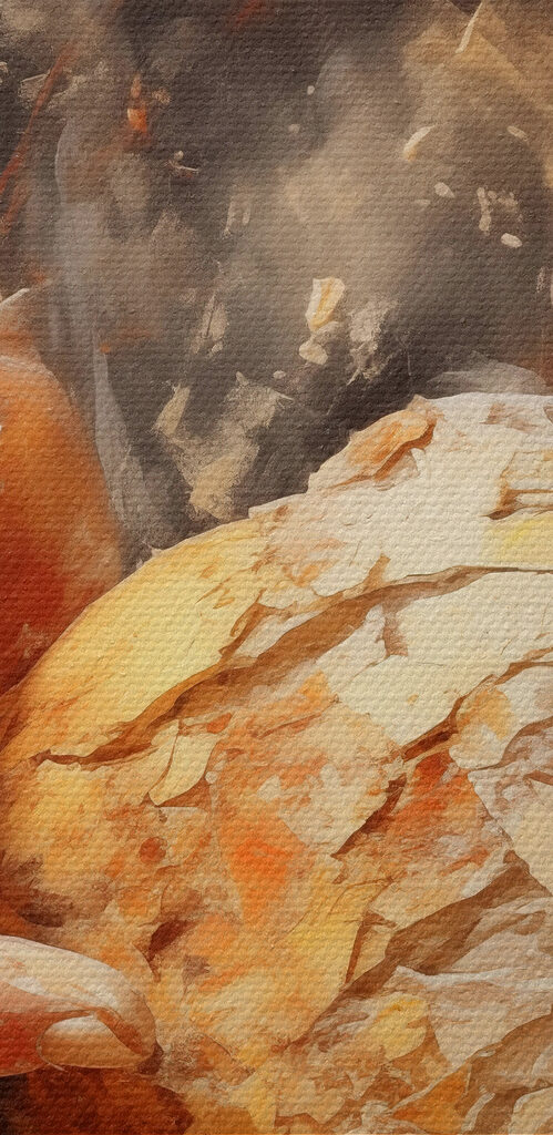 Painting of hands holding a ball of bread