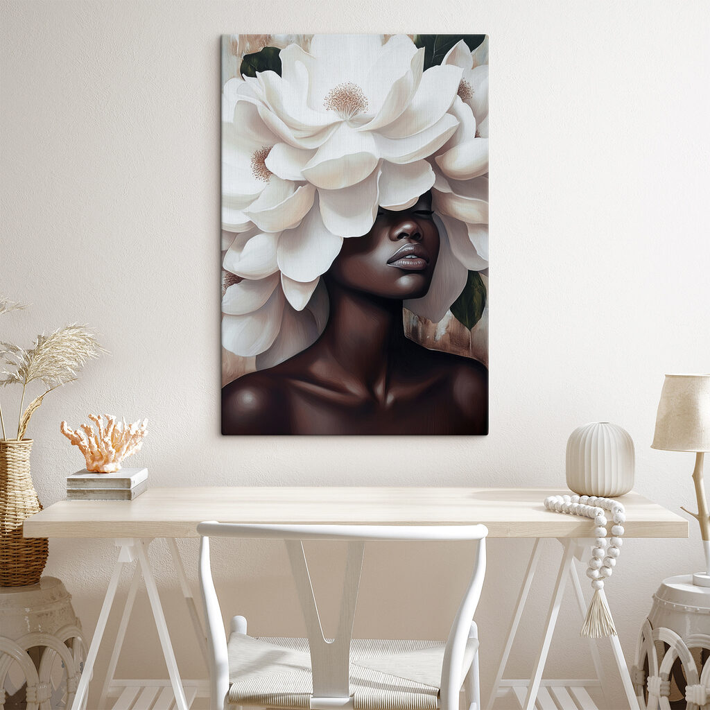 Woman with white flowers on her head Woman with white flowers on her head