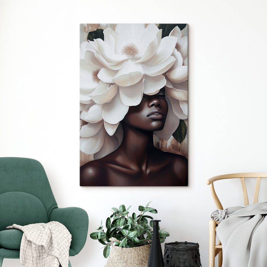 Woman with white flowers on her head Woman with white flowers on her head