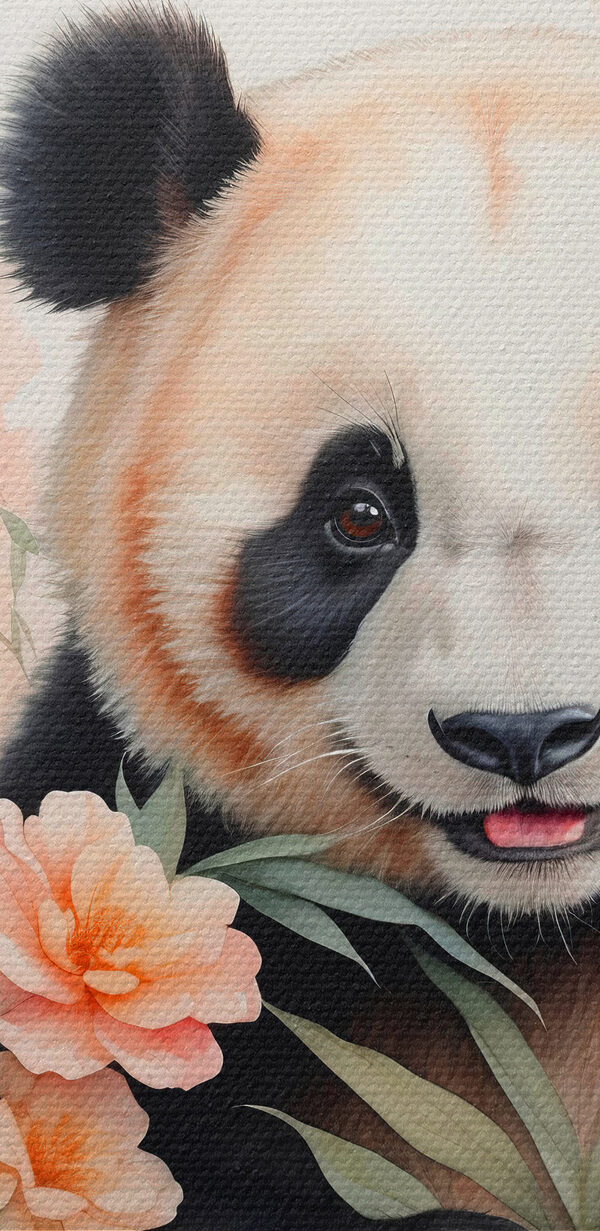 Medveď panda s kvetmi a bambusom Medveď panda s kvetmi a bambusom