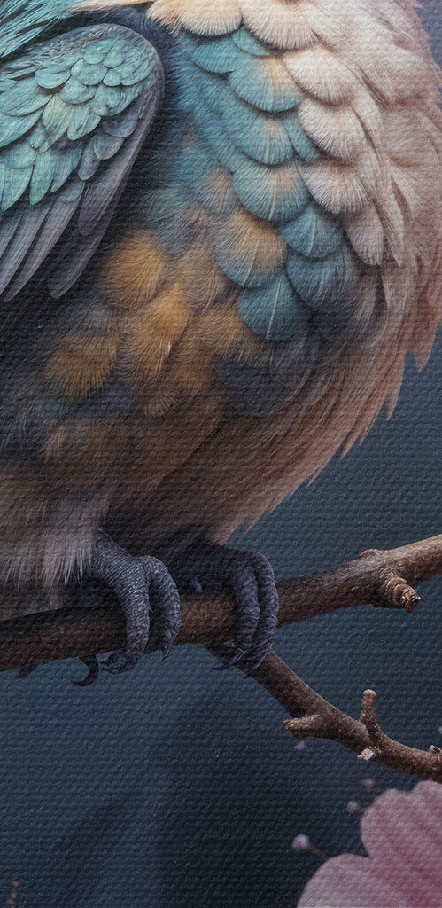 Bird sitting on a branch with flowers Bird sitting on a branch with flowers