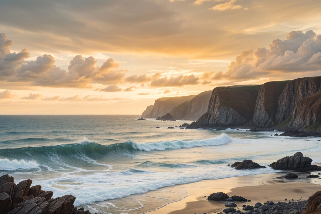 Waves crashing on a beach