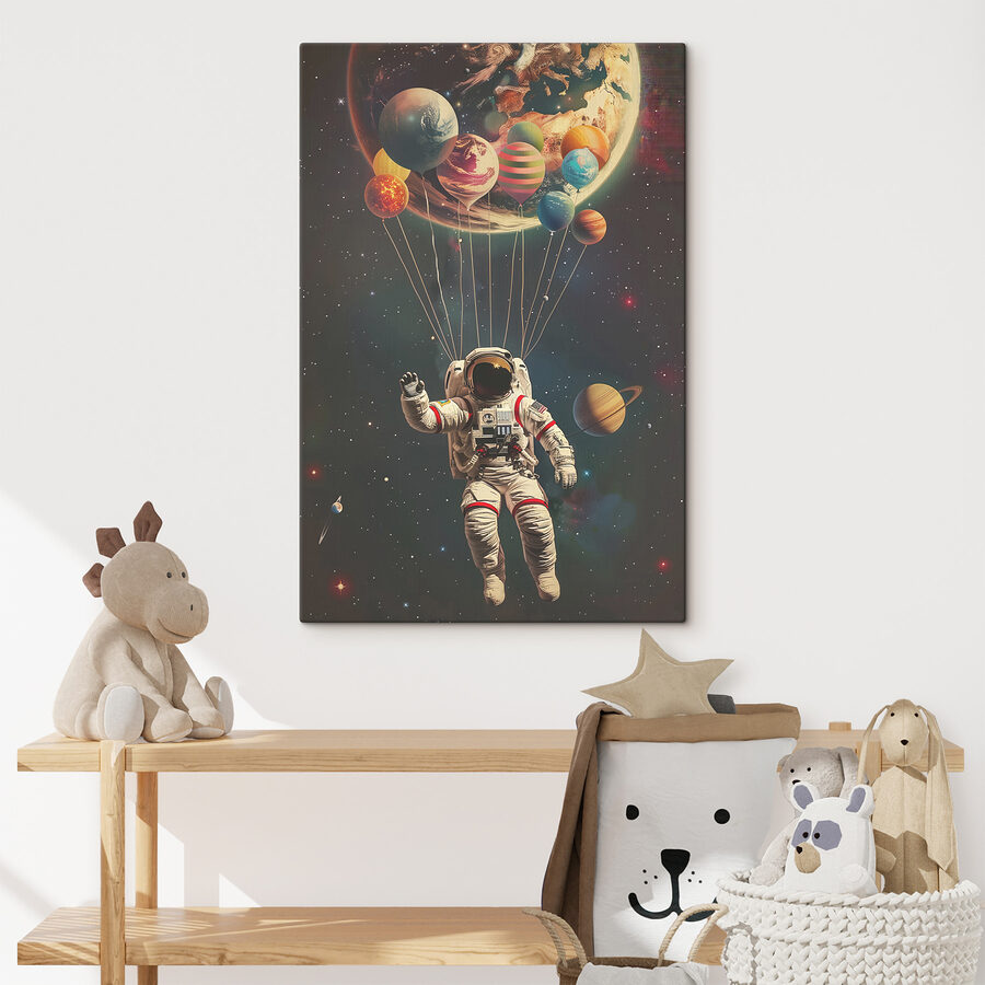Astronaut vznášajúci sa vo vesmíre s balónmi Astronaut vznášajúci sa vo vesmíre s balónmi