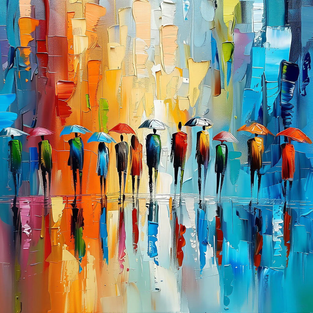 Group of people with umbrellas Group of people with umbrellas