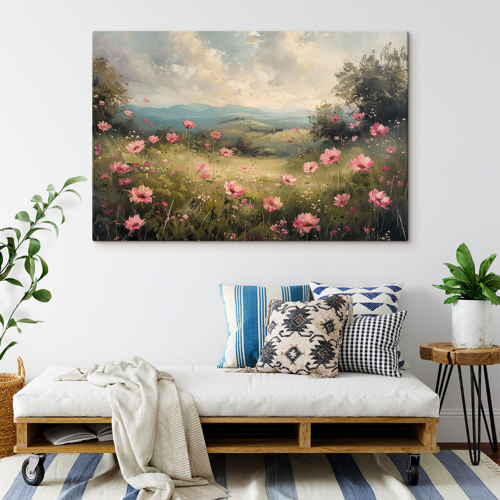 Painting of a field of pink flowers Painting of a field of pink flowers