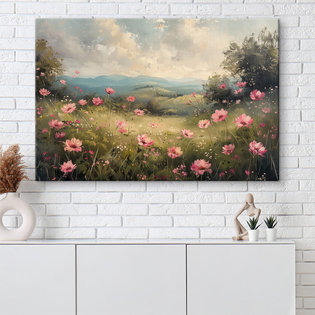 Painting of a field of pink flowers Painting of a field of pink flowers