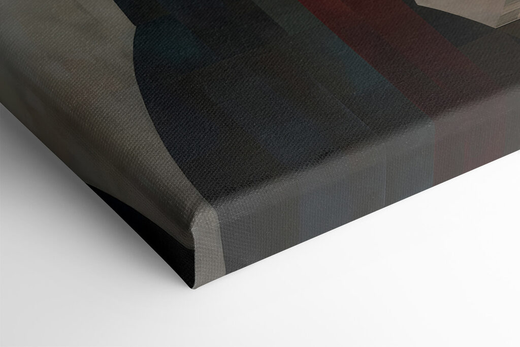 Painting of a man's face and a staircase