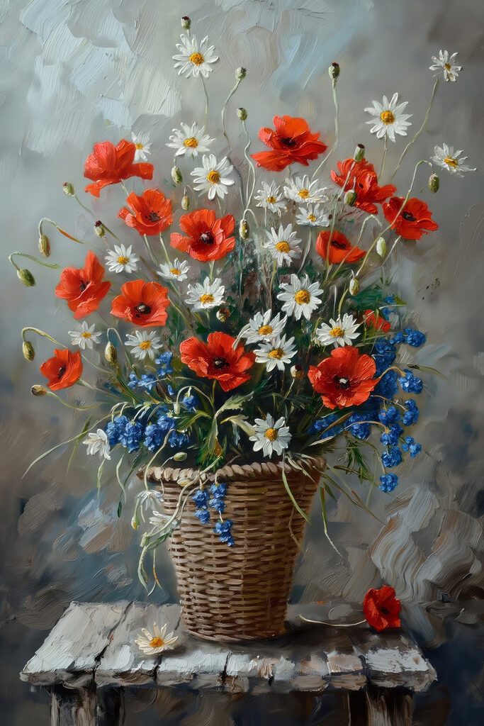 Painting of flowers in a basket Painting of flowers in a basket