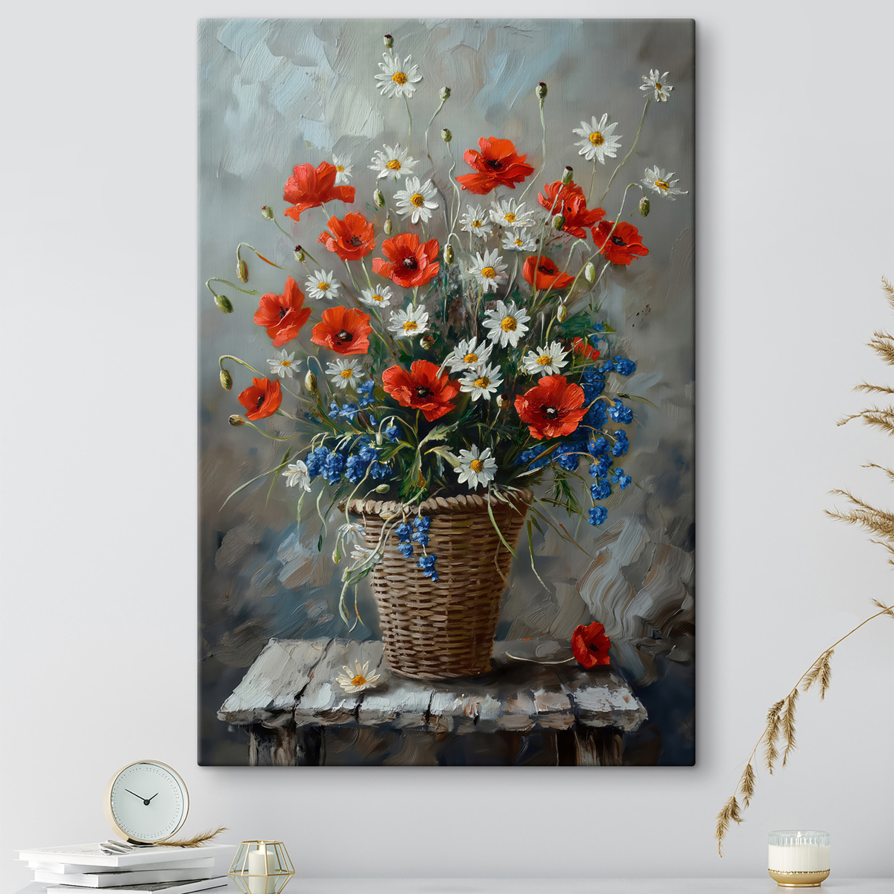 Painting of flowers in a basket Painting of flowers in a basket