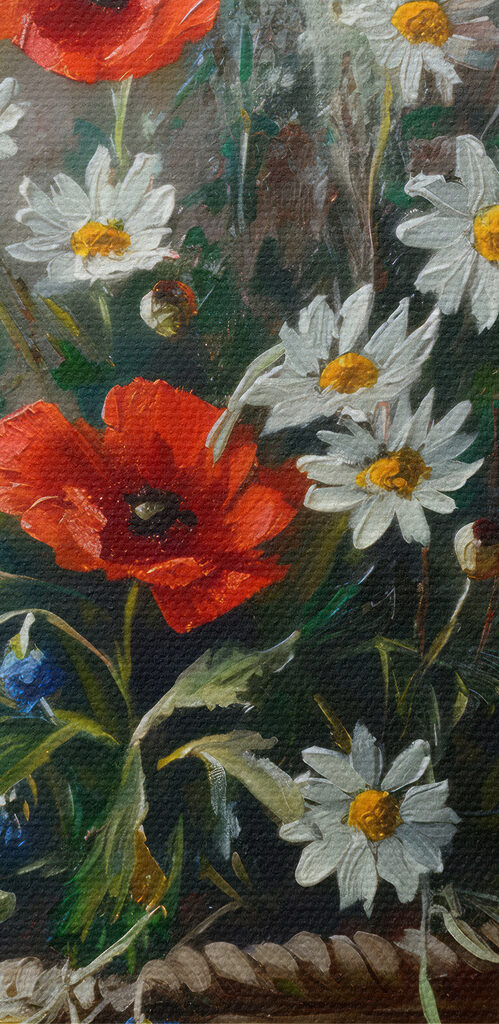 Painting of flowers in a basket Painting of flowers in a basket