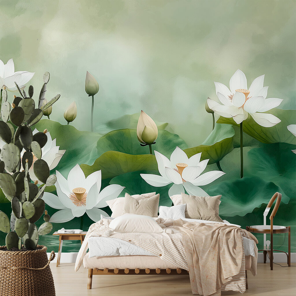 Group of white flowers and green leaves