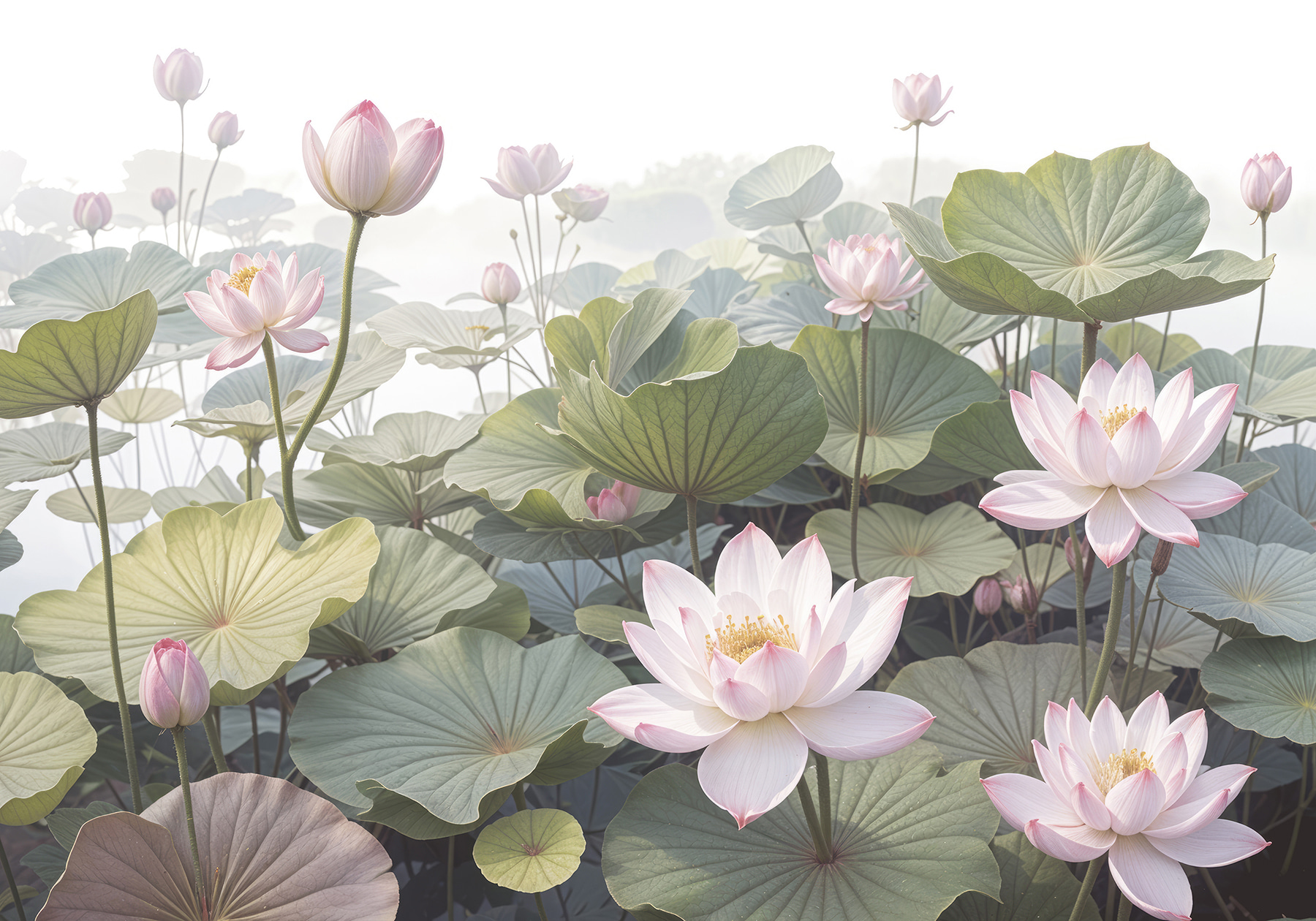 Group of pink flowers and green leaves