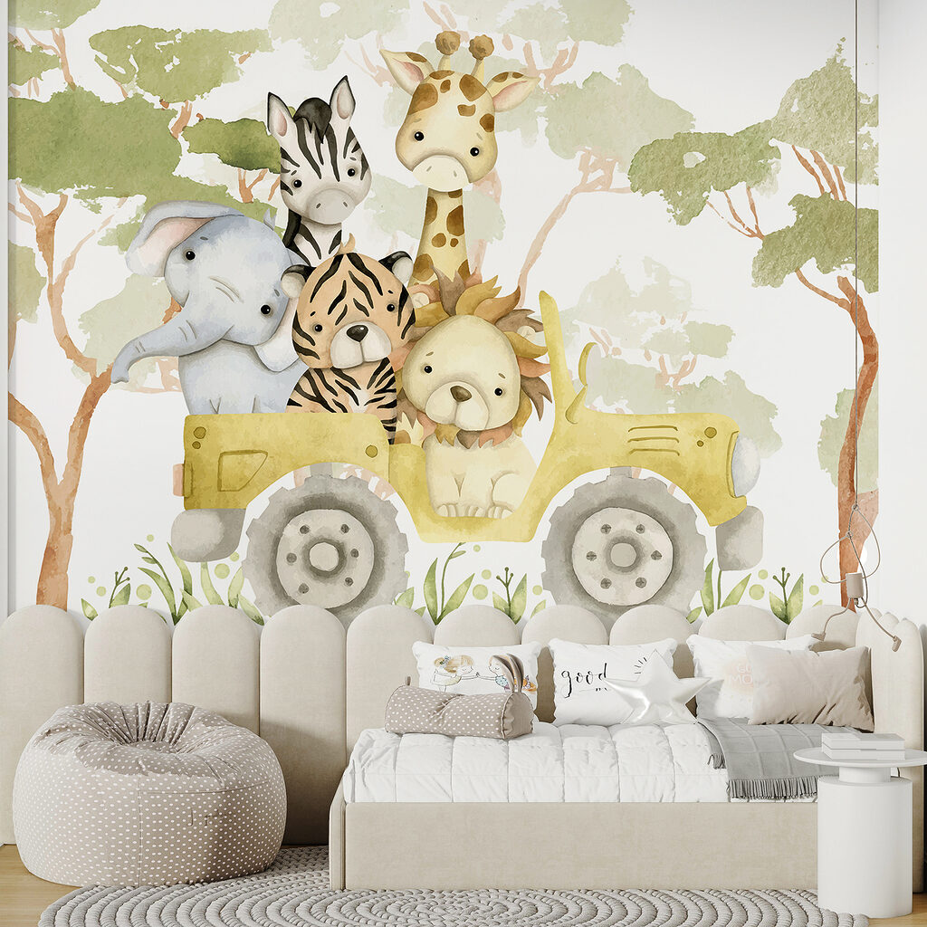 Group of animals in a yellow truck