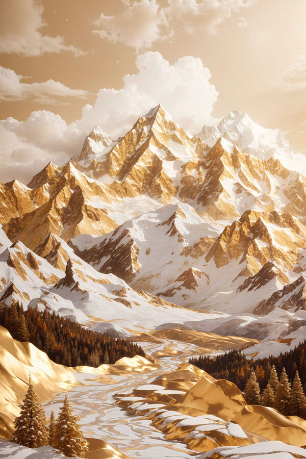 Snowy mountain range with trees Snowy mountain range with trees