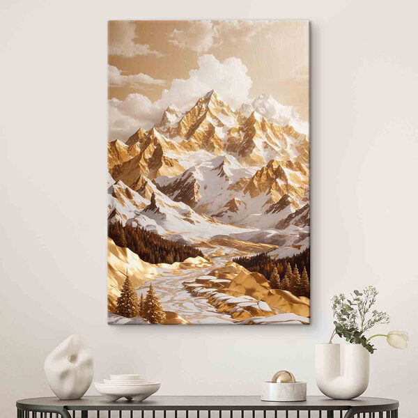 Snowy mountain range with trees Snowy mountain range with trees