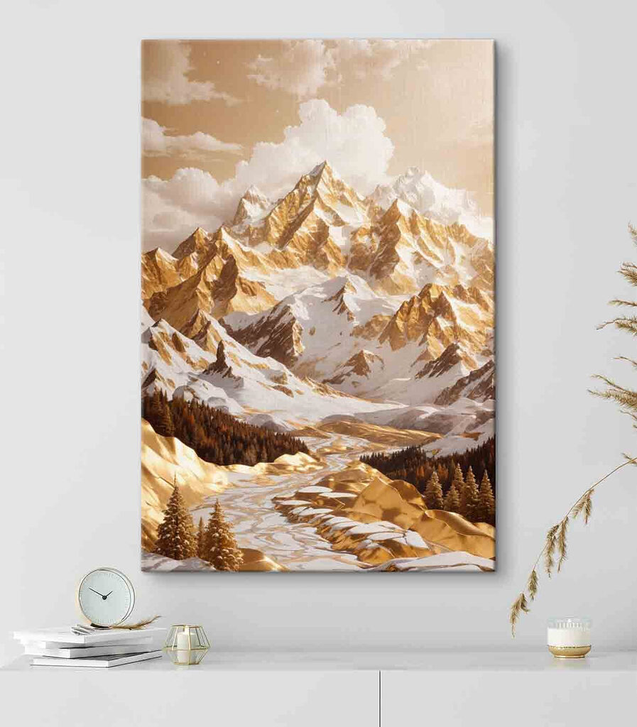 Snowy mountain range with trees Snowy mountain range with trees