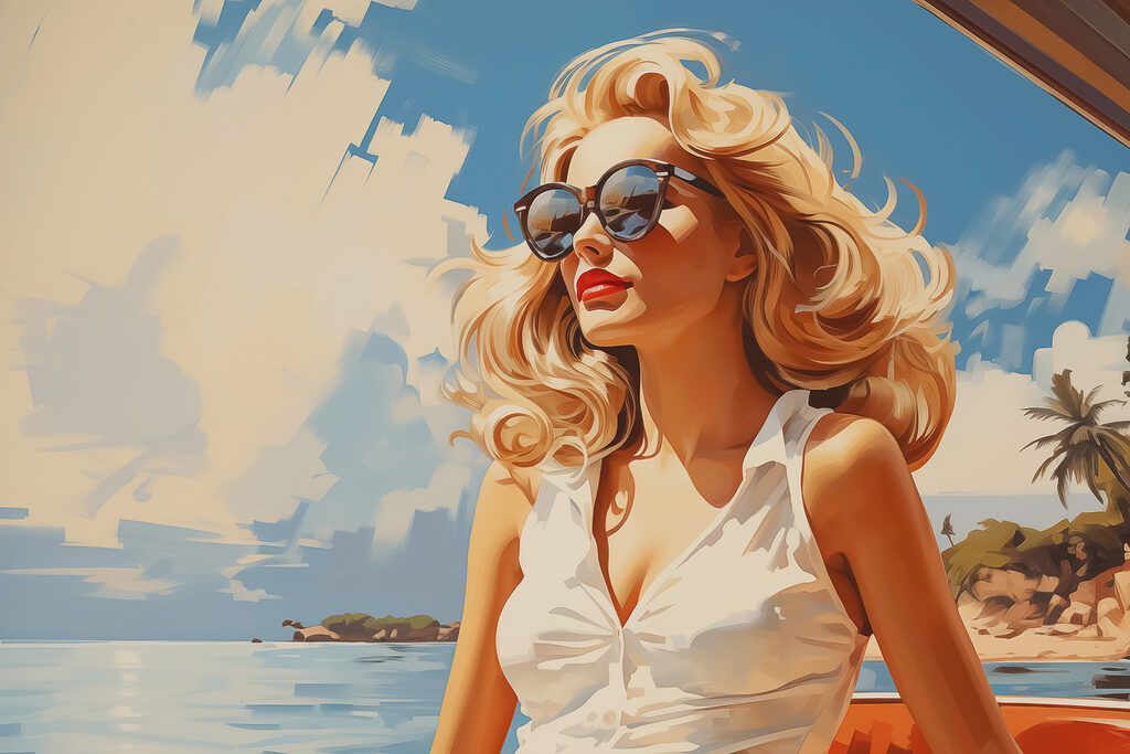 Woman wearing sunglasses and a white dress