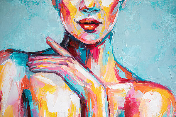 Painting of a woman with her hand on her shoulder