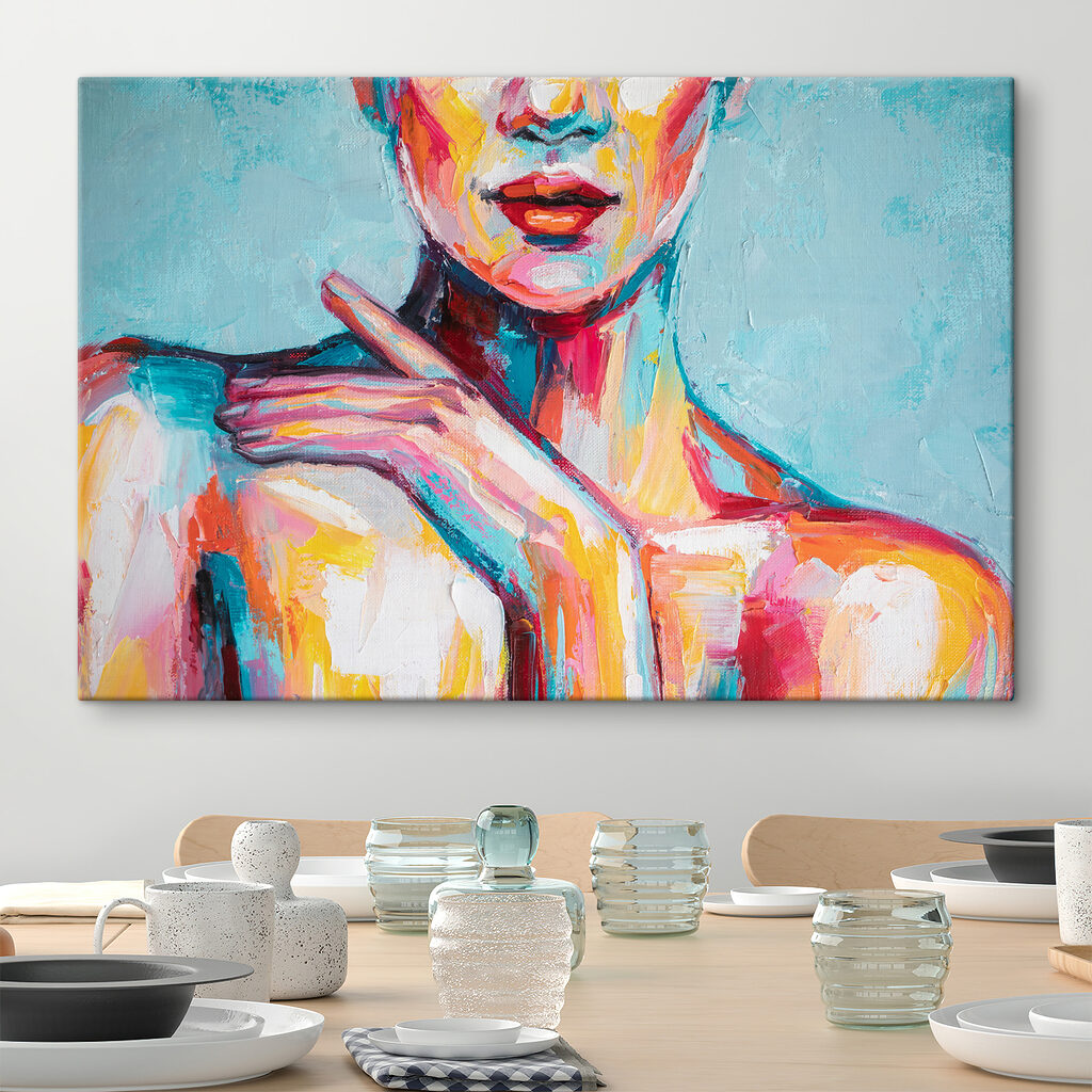 Painting of a woman with her hand on her shoulder