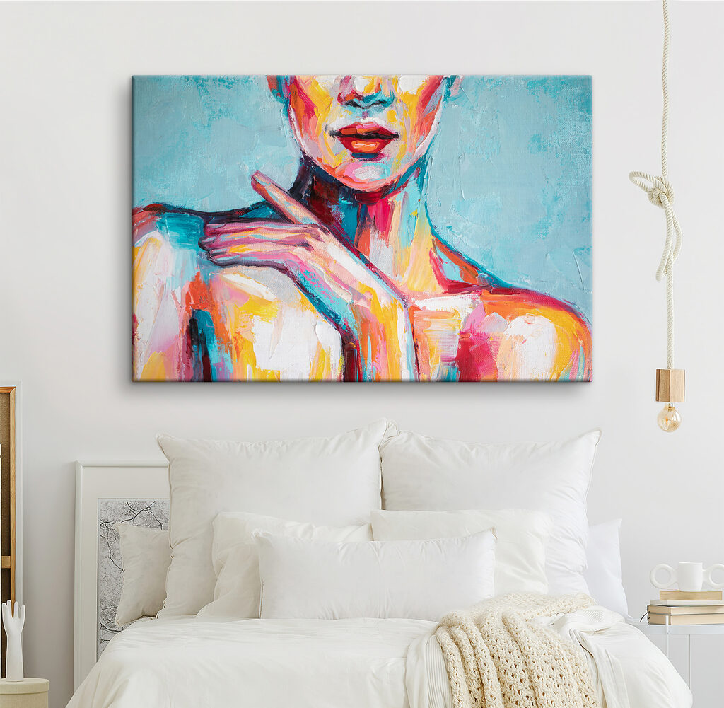 Painting of a woman with her hand on her shoulder