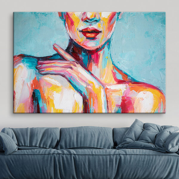 Painting of a woman with her hand on her shoulder