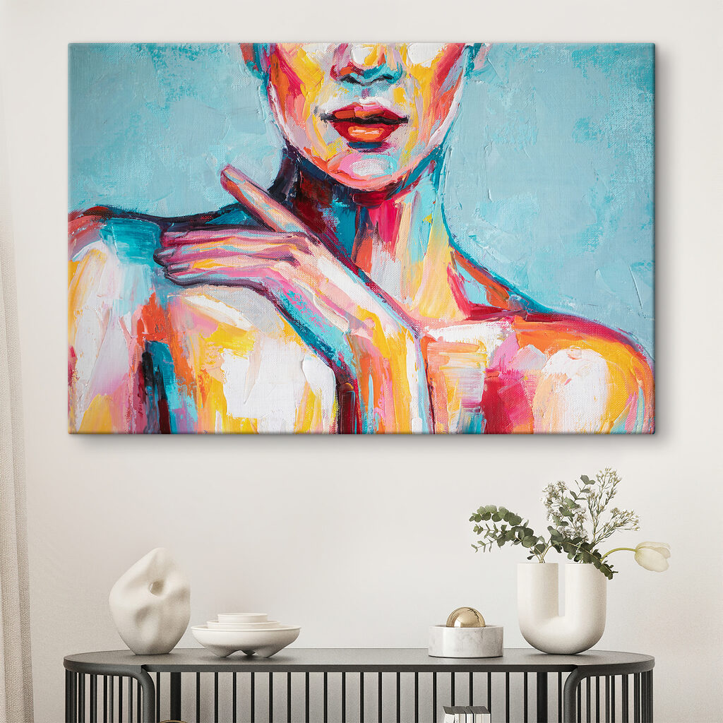 Painting of a woman with her hand on her shoulder