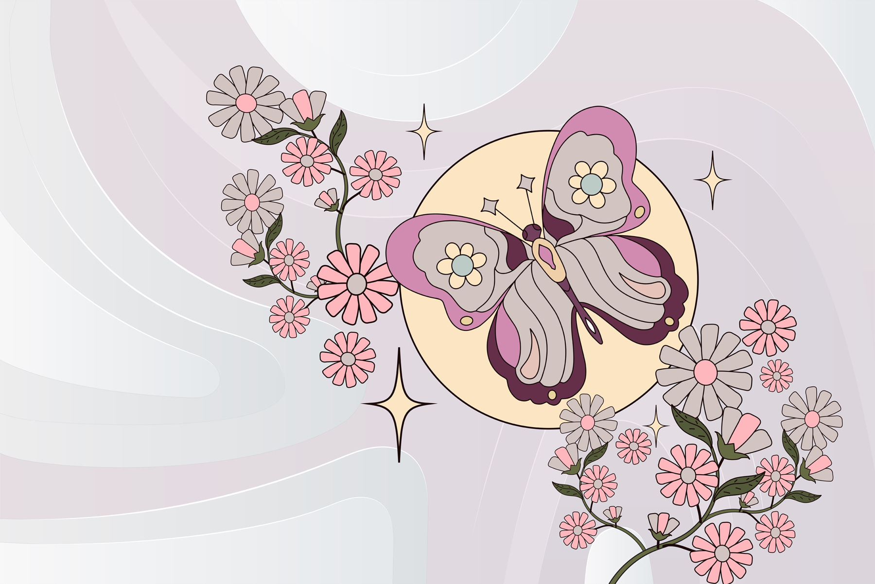 Butterfly and flowers on a white background Butterfly and flowers on a white background