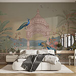 Fototapety Freska budovy so strechou a vtákmi