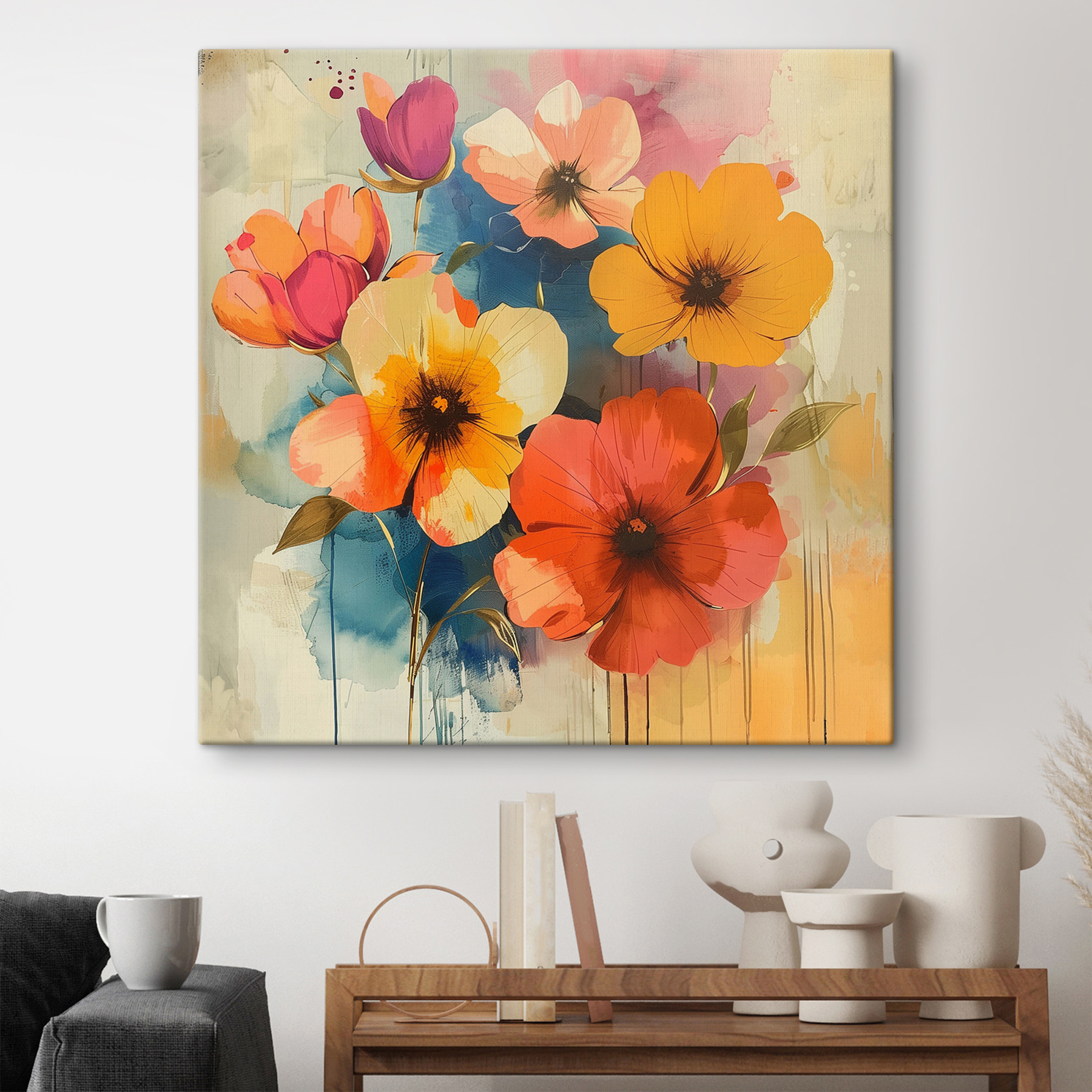 Painting of flowers on a wall Painting of flowers on a wall