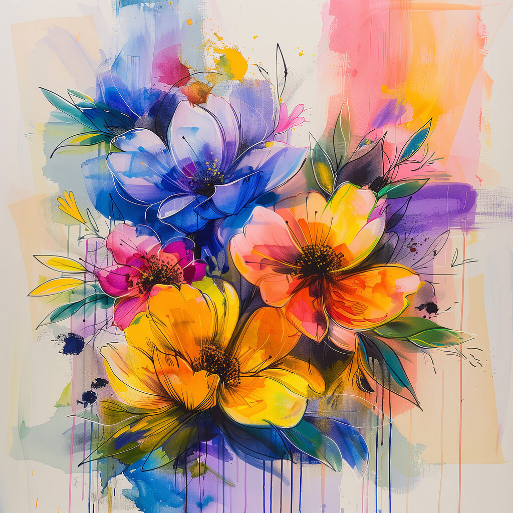 Painting of flowers on a white background