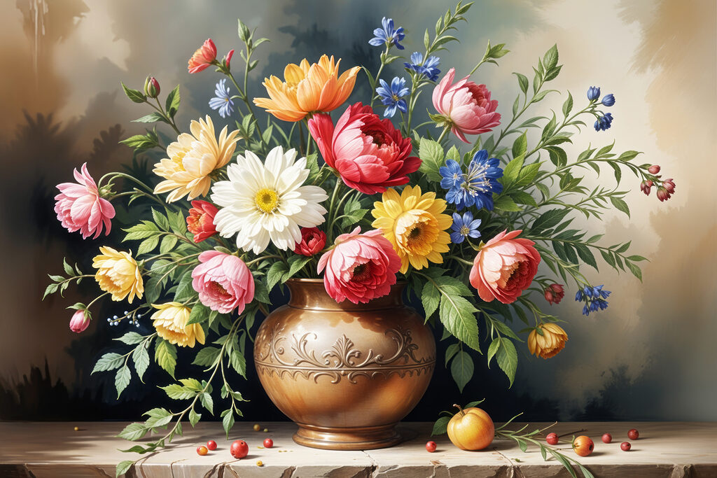 Painting of flowers in a vase Painting of flowers in a vase