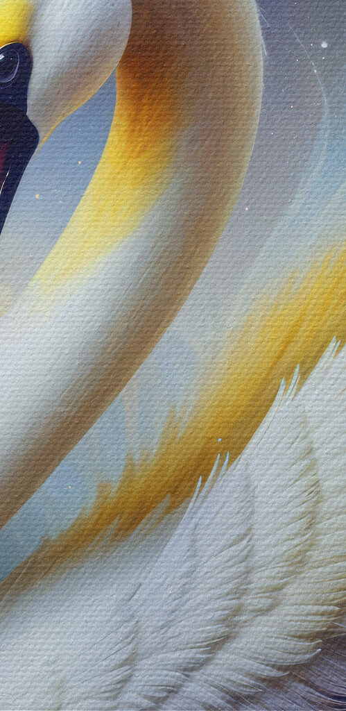 White swan with yellow and blue feathers