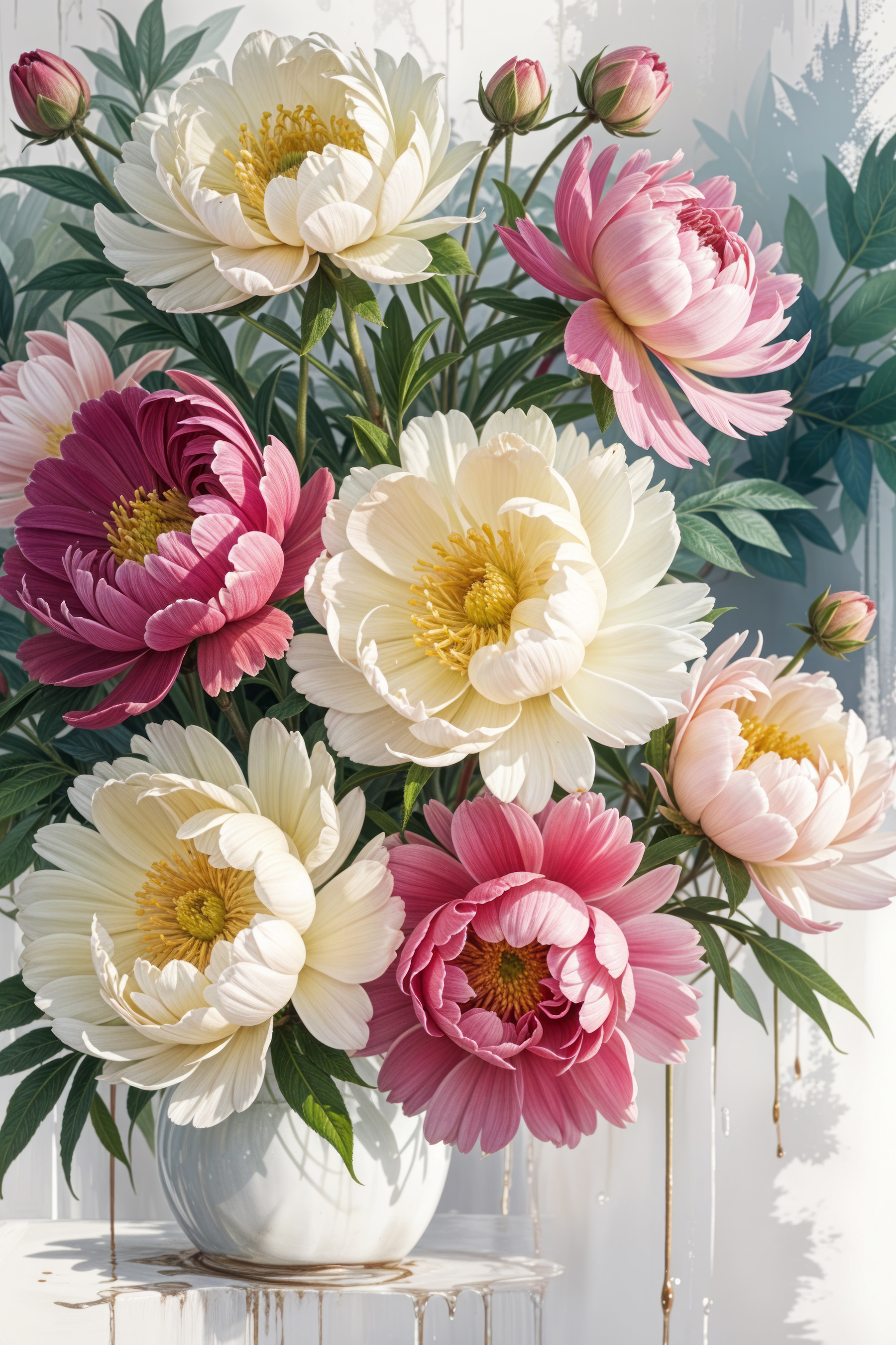 Bouquet of flowers with leaves