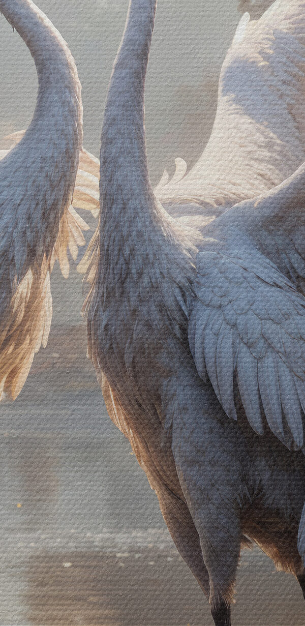 Couple of white cranes standing in a pond