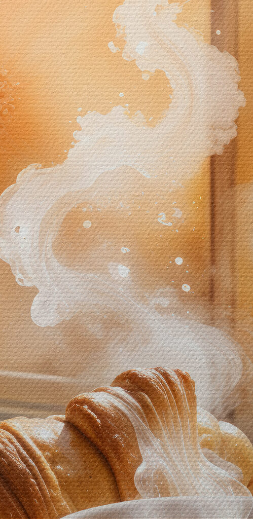 Cup of coffee and croissants on a table