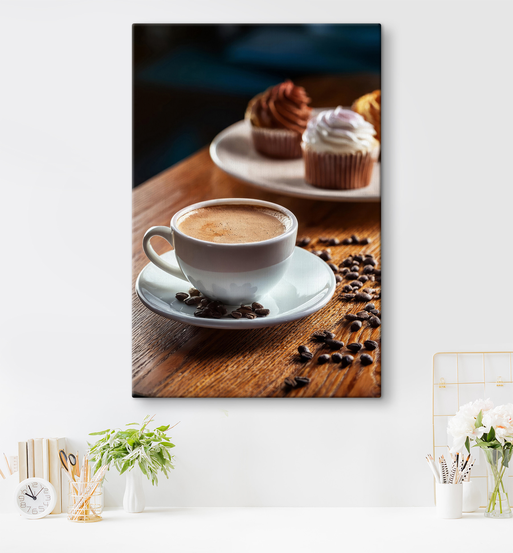 Cup of coffee and cupcakes on a table Cup of coffee and cupcakes on a table