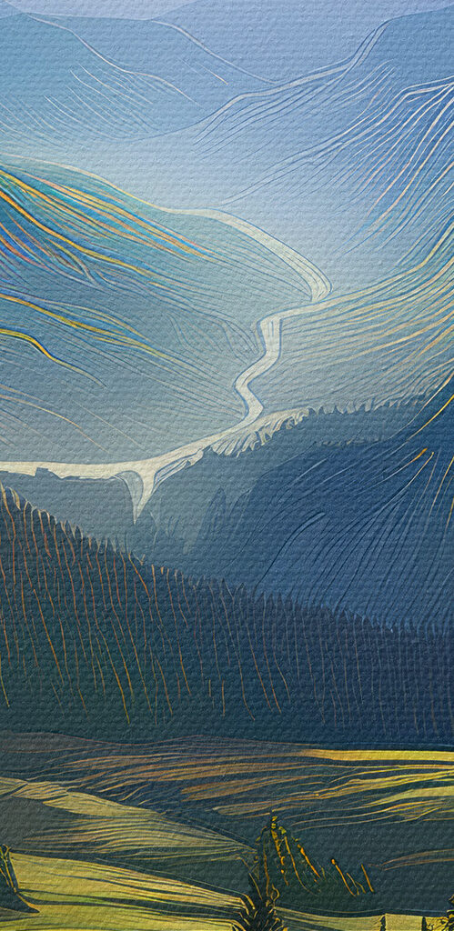 Landscape of mountains and trees
