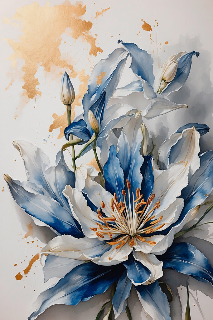 Painting of a white and blue flower